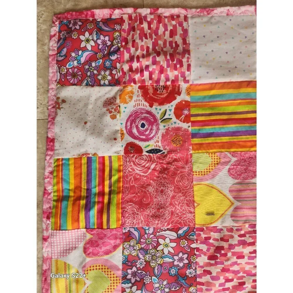 Handmade bright colored baby patchwork quilt,  New